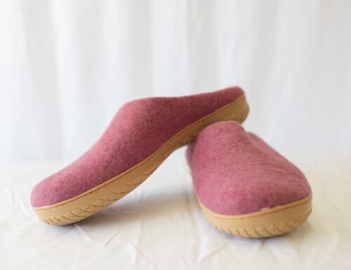 Felted Wool Slipper Shoes with Rubber Soles
